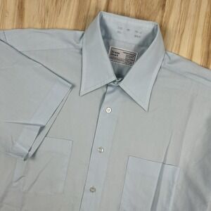 True Vintage Sears Mens Store Short Sleeve Button Shirt Blue Solid 16.5 L Disco